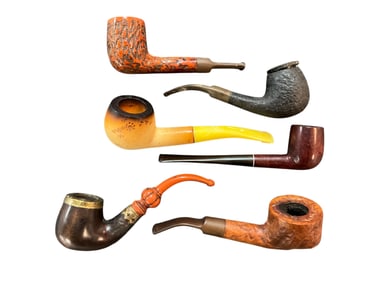 Group of Six Wooden/Briar and Meerschaum Smoking Pipes