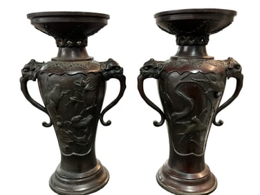 Pair of Japanese Bronze Urns