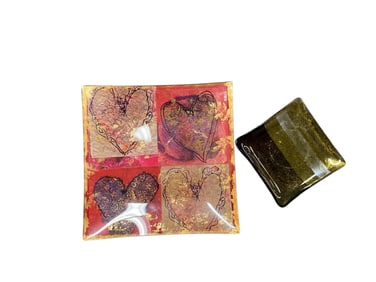 Two Square Art Glass Plates