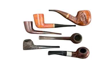 Six Carved Wooden/Briar Smoking Pipes