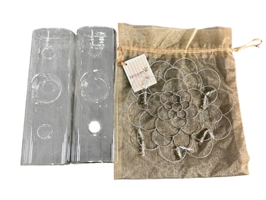 Two Modern Bud Vase/Candle Holder Combos, and a Wire Flower Frog