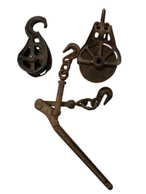 Two Iron Pulleys, Iron Log Chain Binder