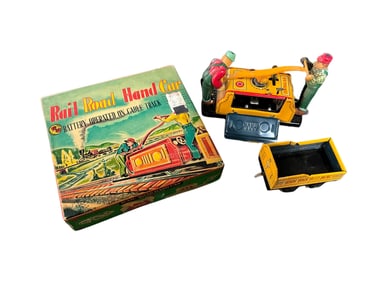 Battery Operated Lithographed Tin Railroad Hand Car
