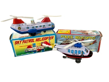 Two Wind-up Lithographed Tin Helicopters