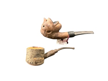 Two Folk Carved Smoking Pipes