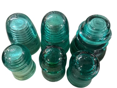 Six Brookfield or Hemingray Glass Electrical Insulators