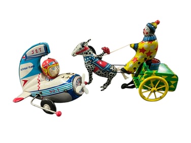 Two 1950's Lithographed Tin Wind-up or Friction Toys