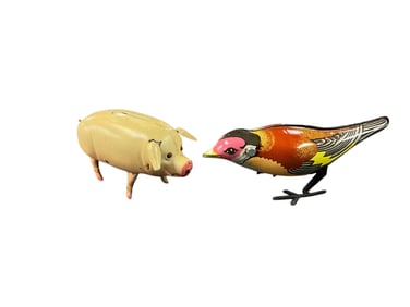 Lithographed Tin Key Wind Bird and Pig