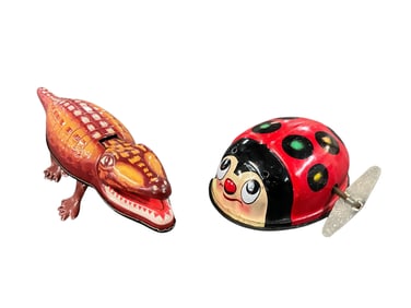 Lithographed Tin Wind-up Ladybug and Crocodile