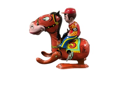 Lithographed Tin Wind-up Racehorse/Jockey