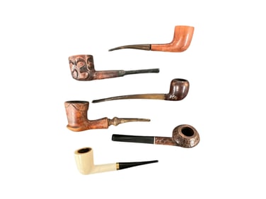 Six Carved Wooden/Briar/Meerschaum Smoking Pipes