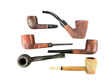 Six Carved Wooden/Briar/Corn Cob Smoking Pipes