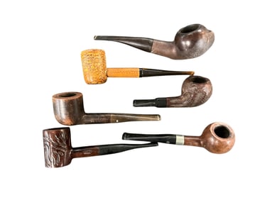 Six Carved Wooden/Briar/Corn Cob Smoking Pipes