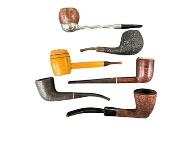 Six Carved Wooden/Briar Smoking Pipes