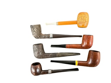 Six Carved Wooden/Briar/Corn Cob Smoking Pipes
