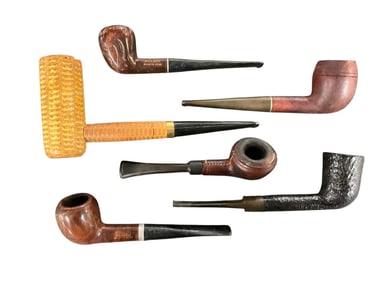 Six Carved Wooden/Briar/Corn Cob Smoking Pipes