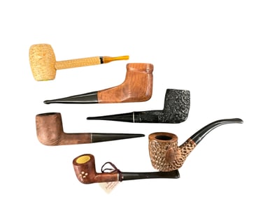 Six Carved Wooden/Briar/Corn Cob Smoking Pipes