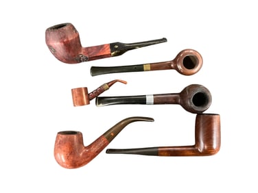 Six Carved Wooden/Briar/Calabash Smoking Pipes