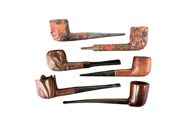 Six Carved Wooden/Briar Smoking Pipes