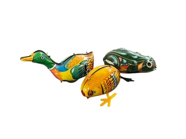 Three Lithographed Tin Wind-up/Key Wind Toys