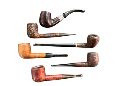 Six Carved Wooden/Briar/Calabash Smoking Pipes