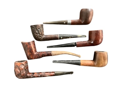 Six Carved Wooden/Briar Smoking Pipes