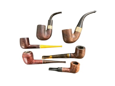 Six Carved Wooden/Briar/Calabash Smoking Pipes