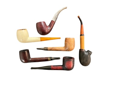 Six Carved Wooden/Briar/Meerschaum/Calabash Smoking Pipes