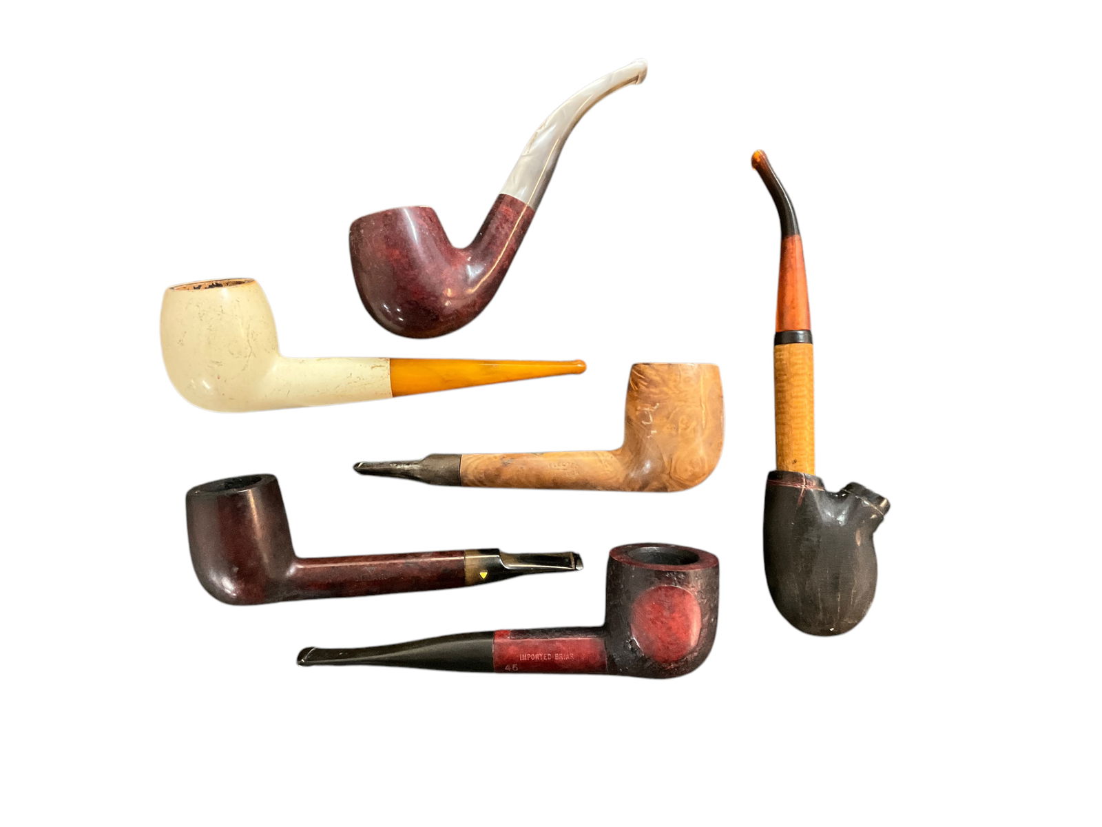Six Carved Wooden/Briar/Meerschaum/Calabash Smoking Pipes (1 of 6)