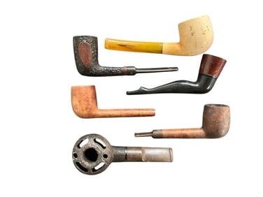 Six Carved Wooden/Briar/Meerschaum Smoking Pipes