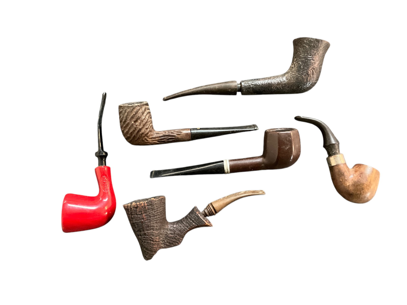 Six Carved Wooden/Briar/Calabash Smoking Pipes (1 of 9)