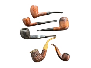 Six Carved Wooden/Briar/Calabash Smoking Pipes