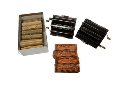 Two "Rollmonica" Player Harmonicas, with 20 Music Rolls