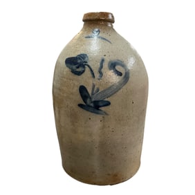 Salt Glazed 2 Gal. Jug with Cobalt Floral Decoration
