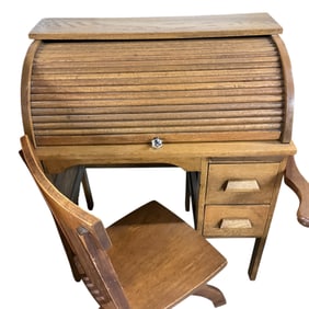 Victorian Child's Roll-top Desk & Chair