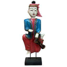 Hand Carved and Painted Thai/Burmese/Indonesian Musician Figure