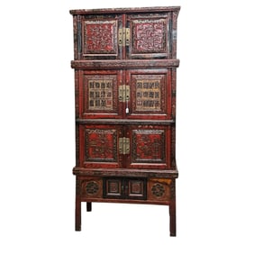 Chinese Carved and Lacquered Bridal Cabinet