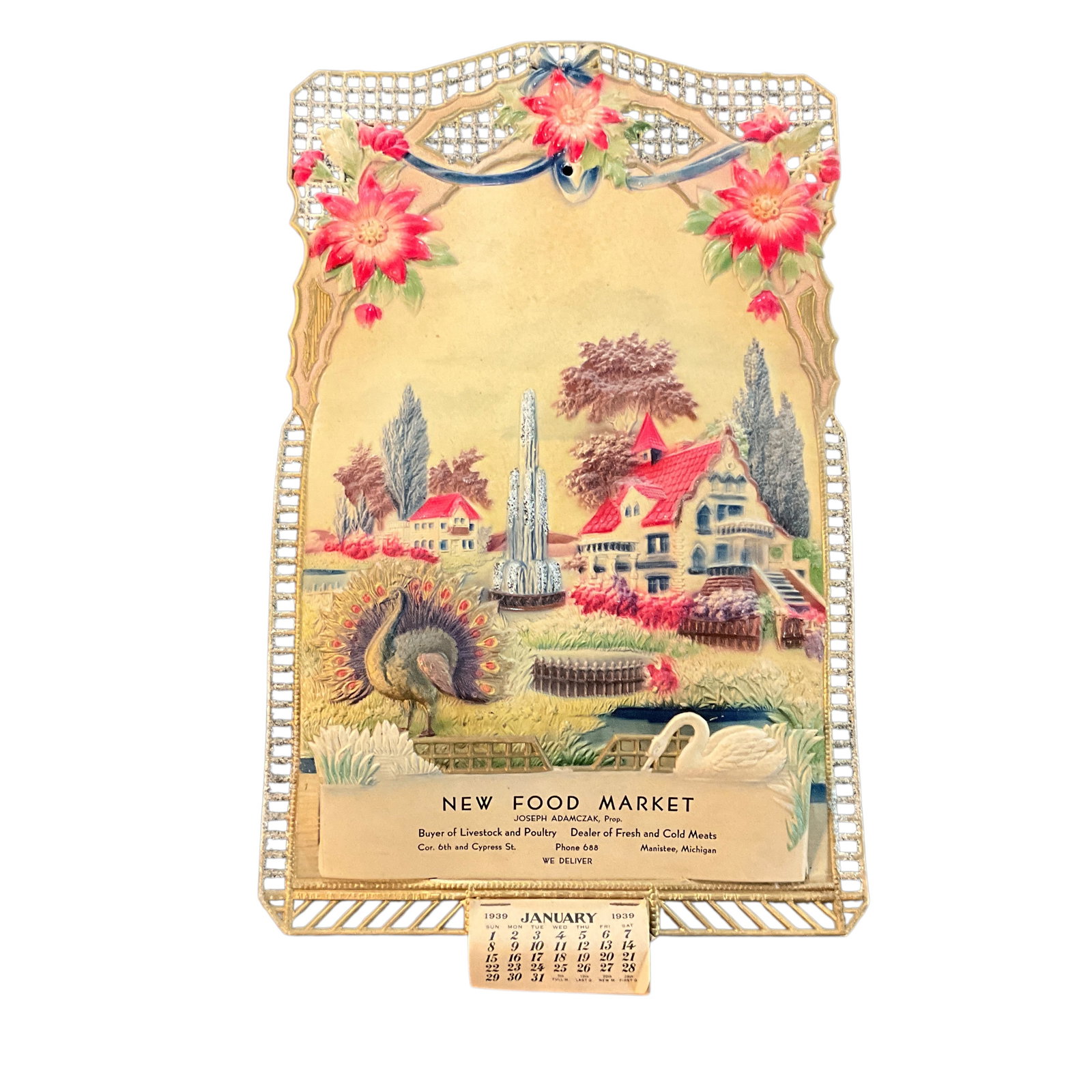 1939 Advertising Calendar/Wall Pocket, Manistee, MI (1 of 5)