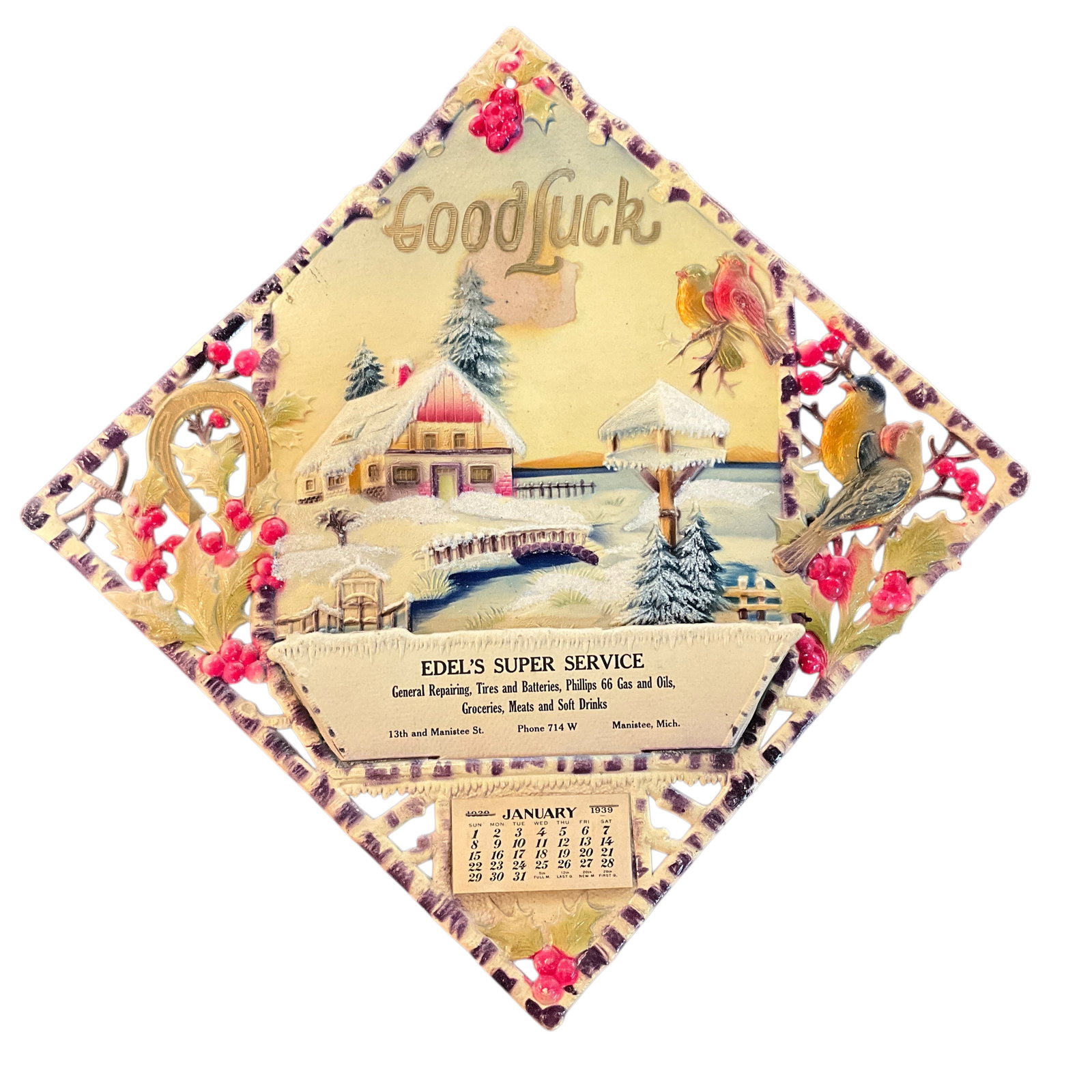 1939 Advertising Calendar/Wall Pocket, Manistee, MI (1 of 5)