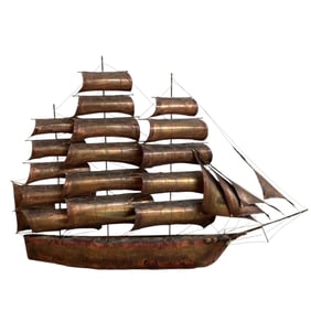 Copper Sailing Ship Wall Sculpture