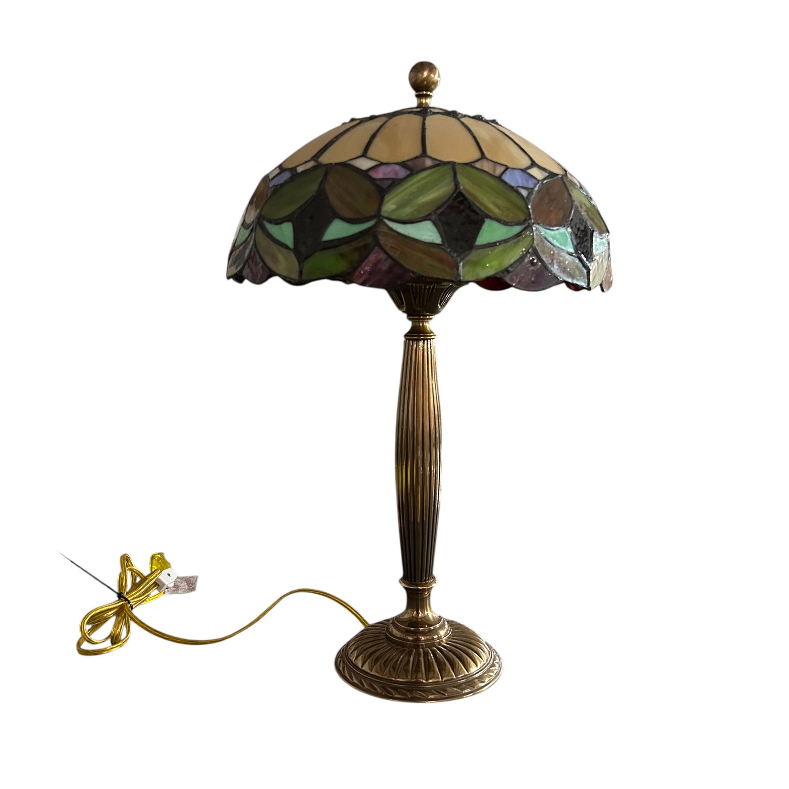 Stained Glass Lamp: Stained Glass Lamp- modern lamp with handcrafted shade. The base and shade will be shipped in two boxes for safety. Base takes 3 bulbs, and is 22.5" high, with a base 6.25" in diameter, and weighing 7