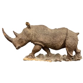 Carved Wooden Rhinoceros Sculpture