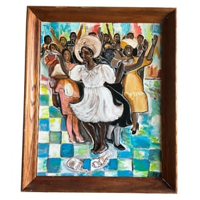 Artist Unknown, Untitled Folk Painting of Dancers, Acrylic on Board.