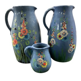 Three Kamo Studio Art Pottery Pitchers