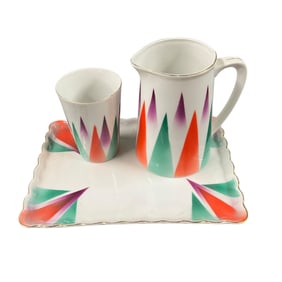 Porcelain Nightstand Set- Pitcher, Glass, Tray