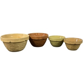Set of Four Nested Yellow Ware Mixing Bowls
