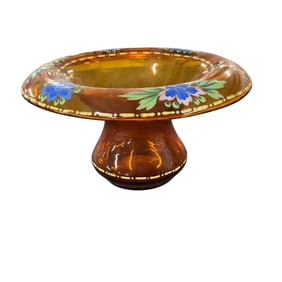 Blown Glass Bowl With HP Floral Decoration