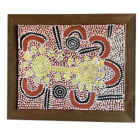 Paddy Nelson Jupurrula (Australian, 1919-1999) Aboriginal Polychrome Acrylic on board.