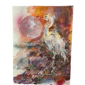 Coy Jankowski (American, b. 1964). Heron, mixed media on paper.