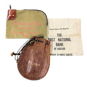 Group of Three Leather & Canvas Bank Bags